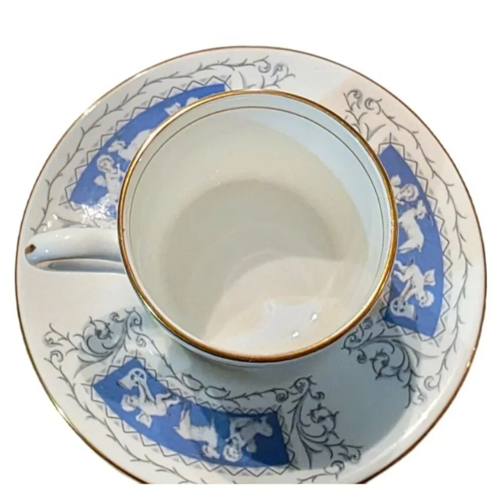 Vintage Coalport Revelry Blue Demitasse Cup & Saucer Set With Gold‎ Trim